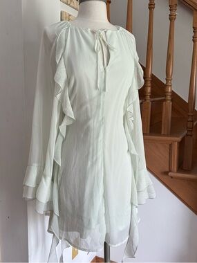 Mint Green Flowy Mini Dress with Bell Sleeves